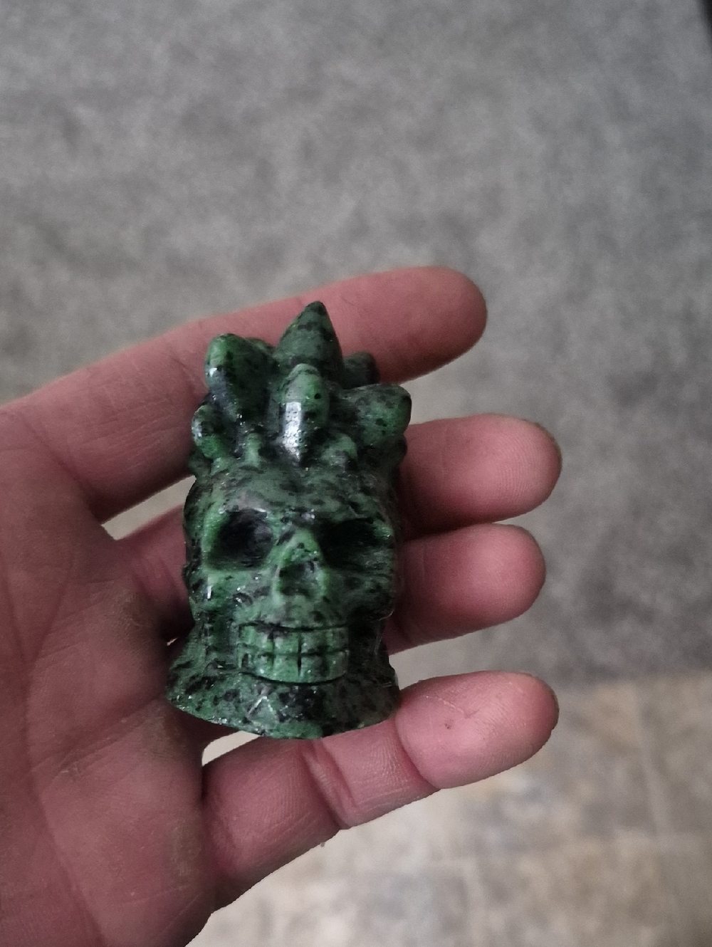 Green Stone Carved Skull Sculpture